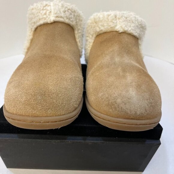 Minnetonka Faux Shearling Suede Ankle Boots Women’s 8 Tan Cozy Slip-On - Picture 6 of 12